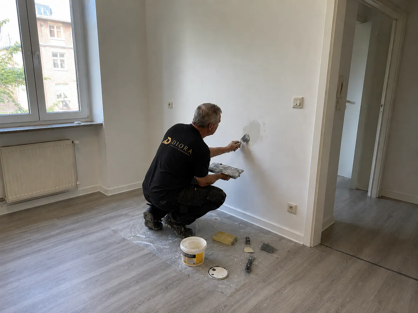 Hausmeisterservice bei einer Wandreparatur durch DIORA in Hörstel