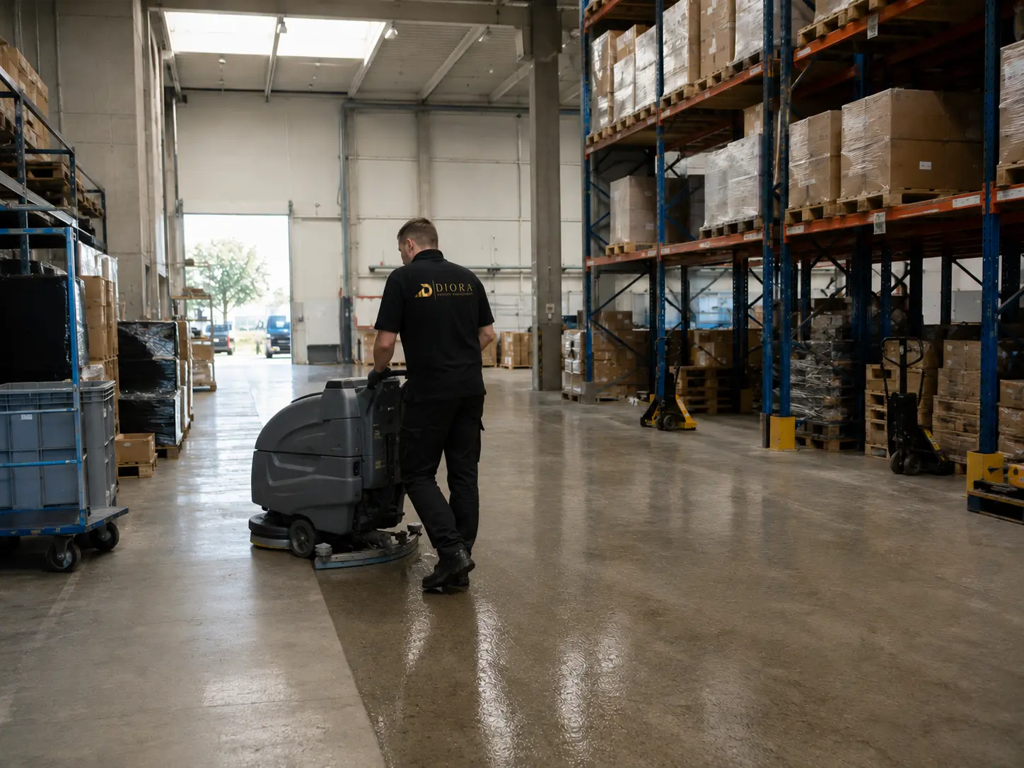 Professionelle Lagerhallenreinigung mit sauberem Boden in Osnabrück