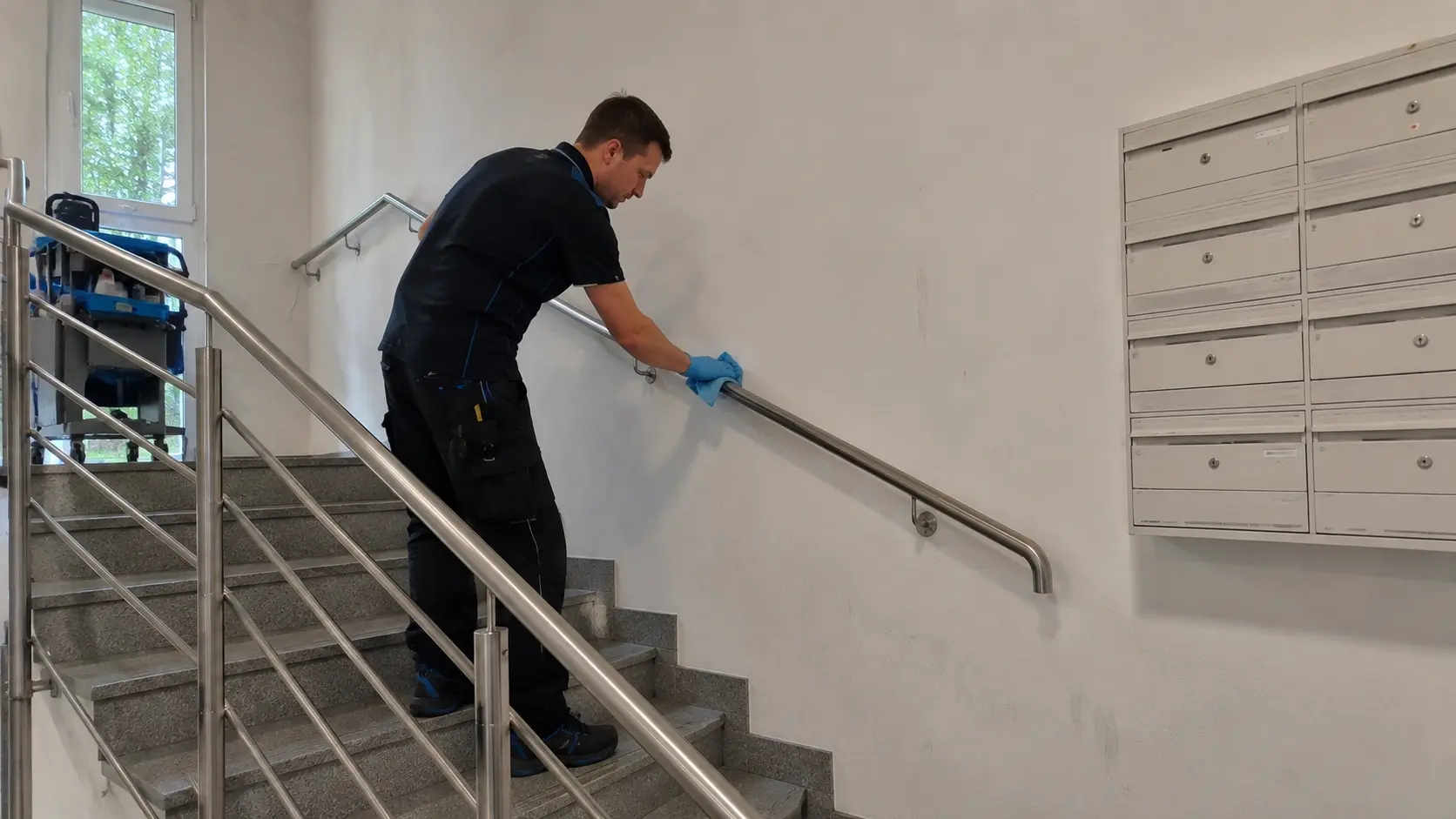 Gereinigtes Treppengeländer nach der Treppenhausreinigung in Osnabrück